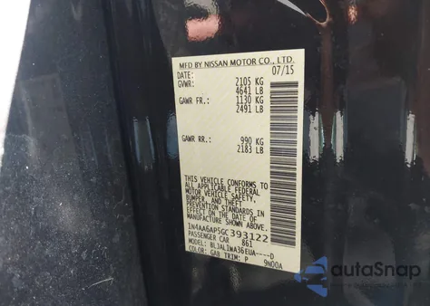 2016 Nissan Maxima 3.5 Sr из США, поврежденный, VIN 1N4AA6AP5GC393122